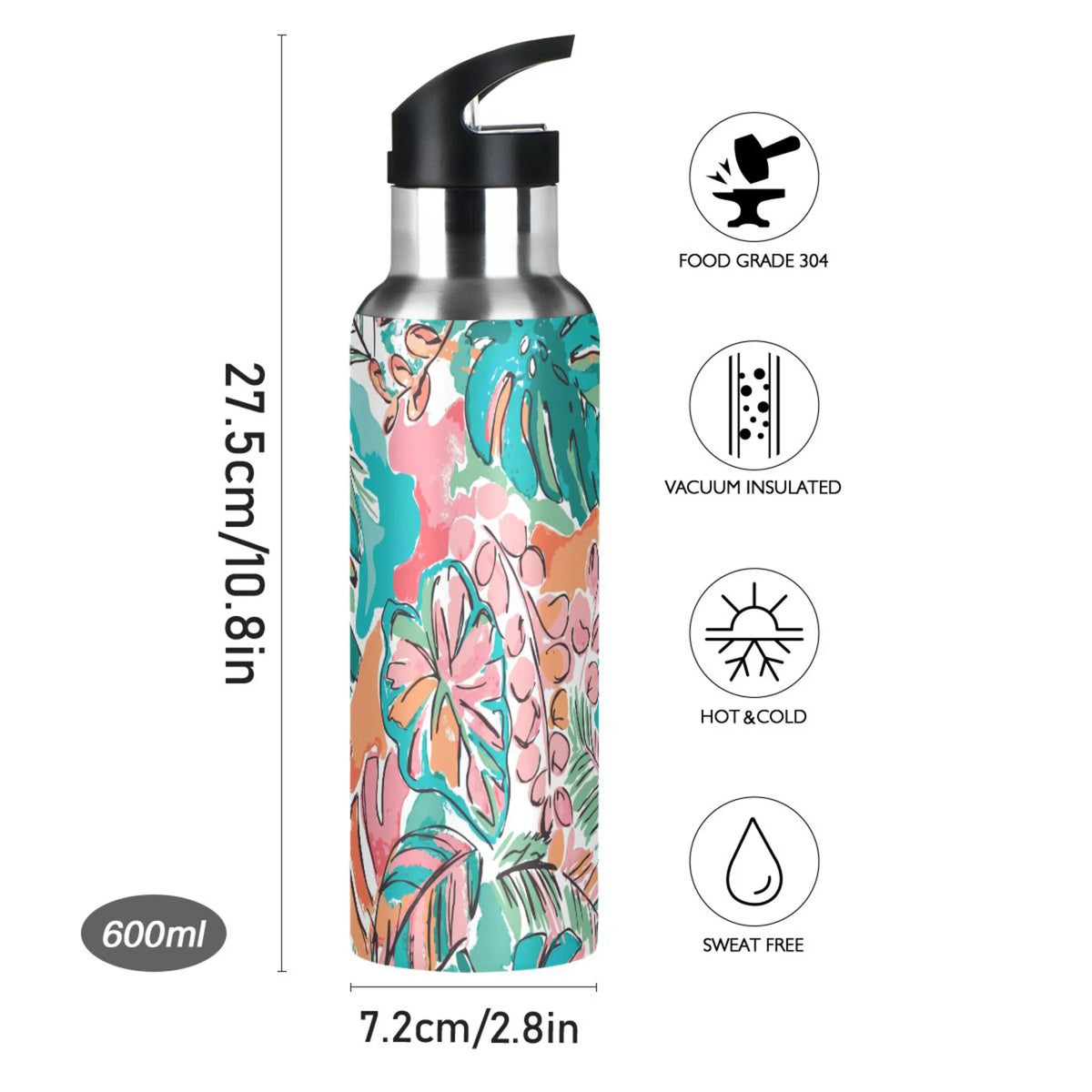 Stainless Steel Insulated Water Bottle with Straw Lid O750