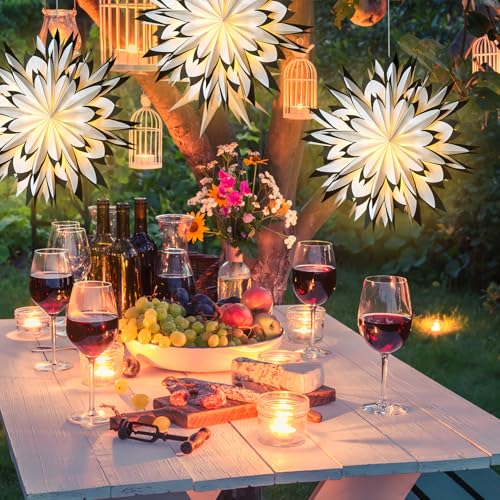 3 Pcs 9-Pointed White Paper Star Lanterns 12 Inch Hanging Lampshade P74442
