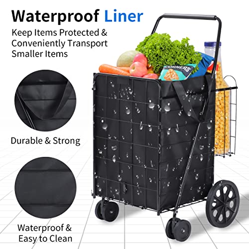 Black Foldable Shopping Cart with 360° Swivel Wheels M624972