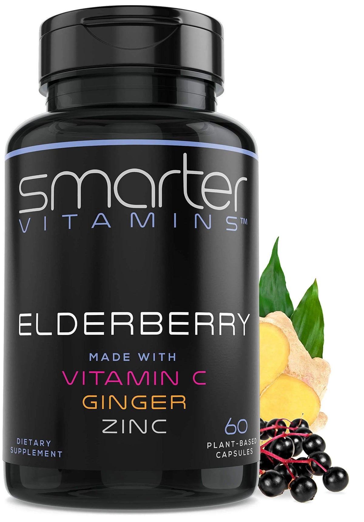 Elderberry Capsules with Vitamin C Ginger & Zinc, 60 Vegan Pills W6378