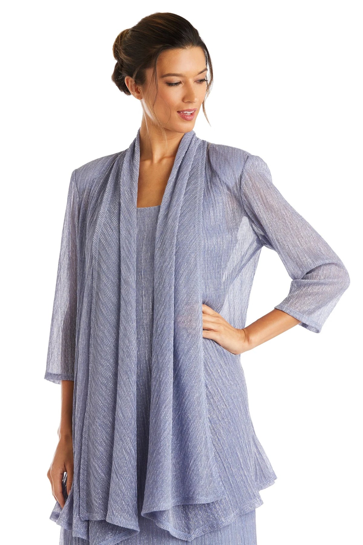 Metallic Sleeveless Dress with Matching Draped Cardigan S768503