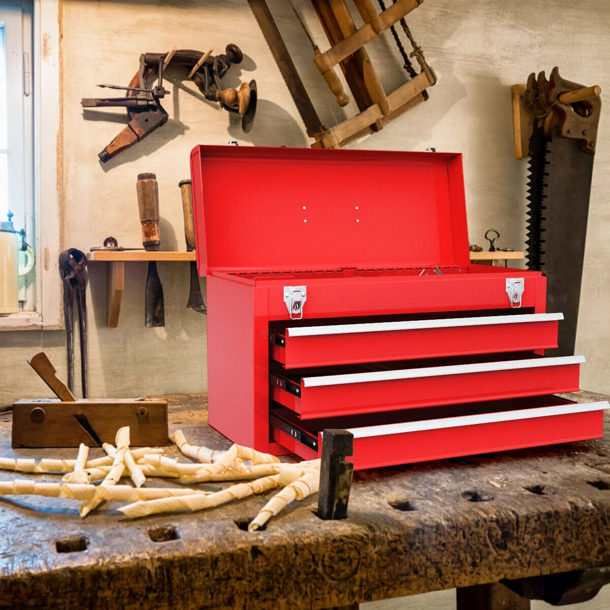 Portable 3 Drawers Red Tool Chest D8838