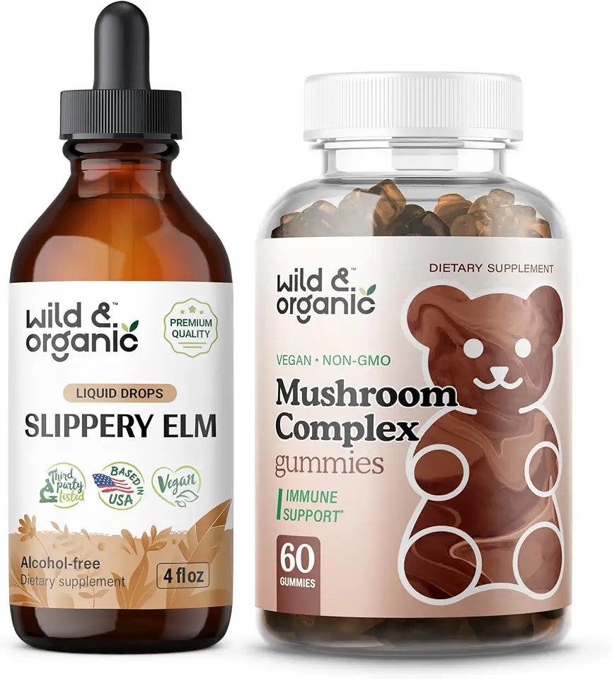 Slippery Elm Tincture 4 fl oz & Immune Mushroom Complex Gummies U41832