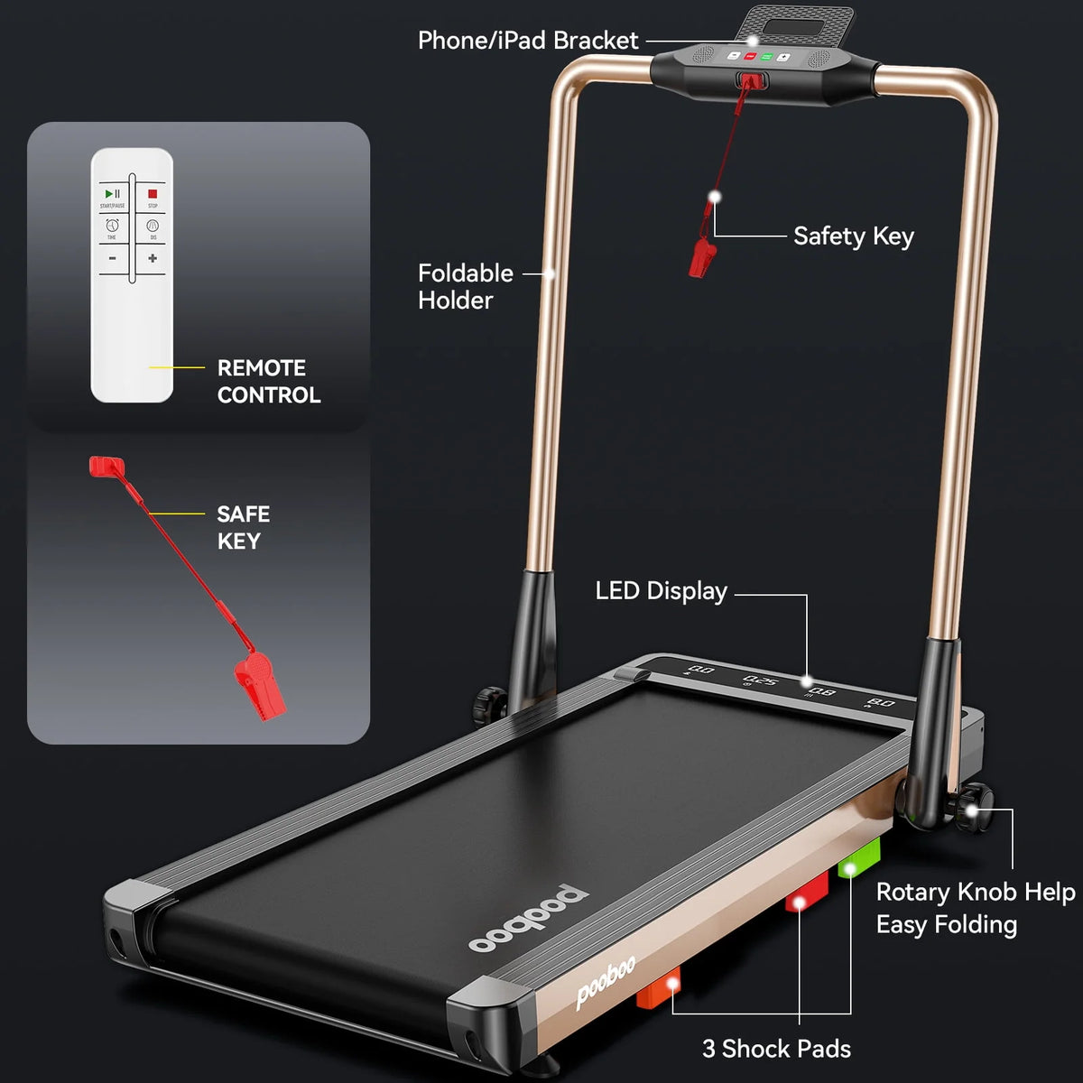 0.8-12MPH 2in1 Folding Under Desk Treadmill 2.5HP Brushless Electric Treadmill I194
