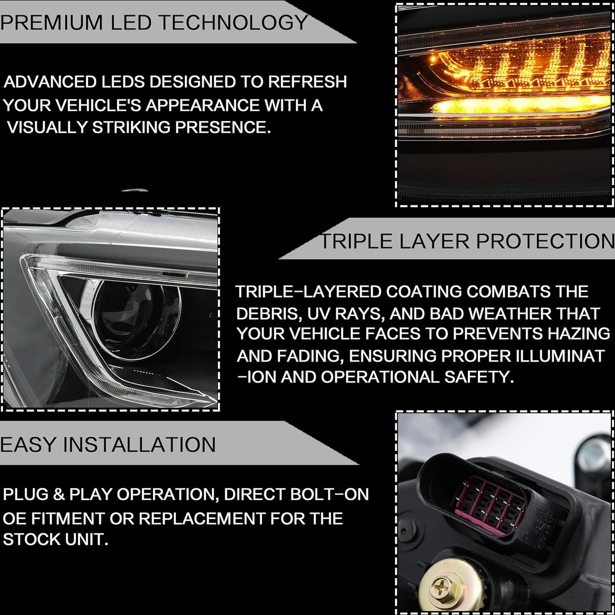 Headlight Assembly for Volkswagen JETTA 2012-2018 with DRL Sequential Turn Signal Full LED L940