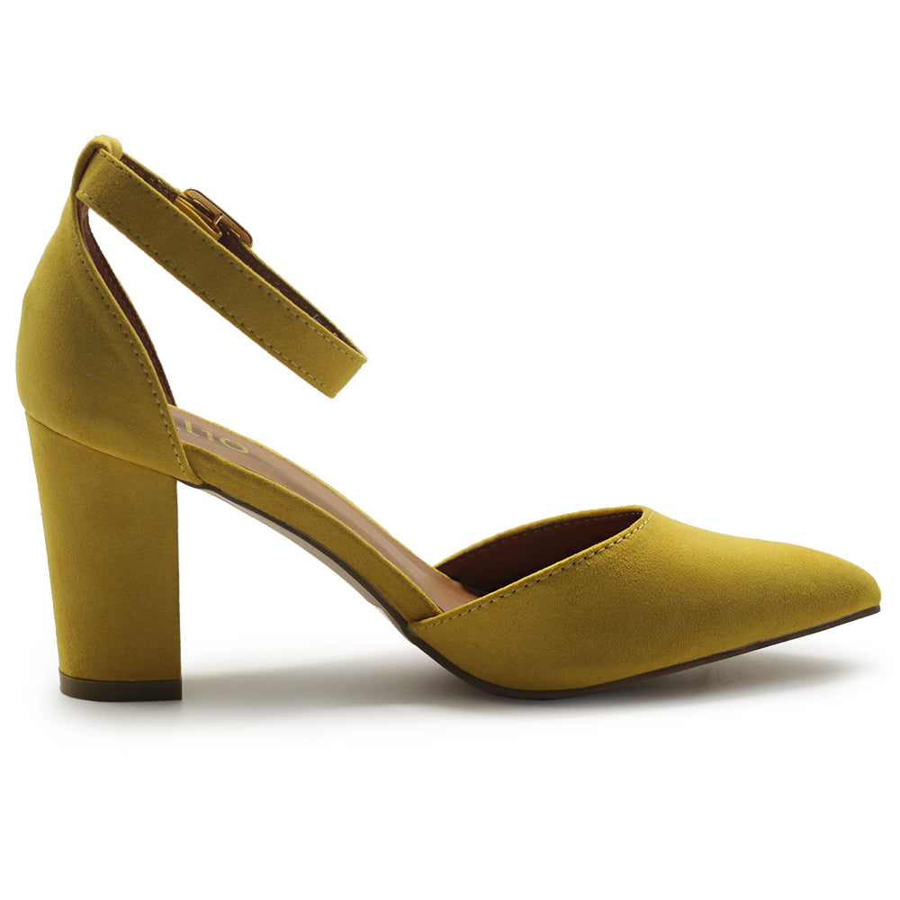 Women's Shoes Pointed Toe Ankle Straps Chunky Heels Pumps P48902