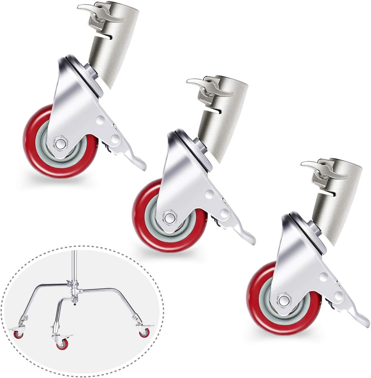 3 Packs Swivel Caster Wheels Set with 75mm Diameter Metal Rubber Base Z65330