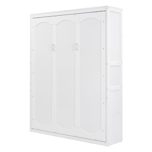 White Full Size Murphy Bed with Storage Shelves U39617
