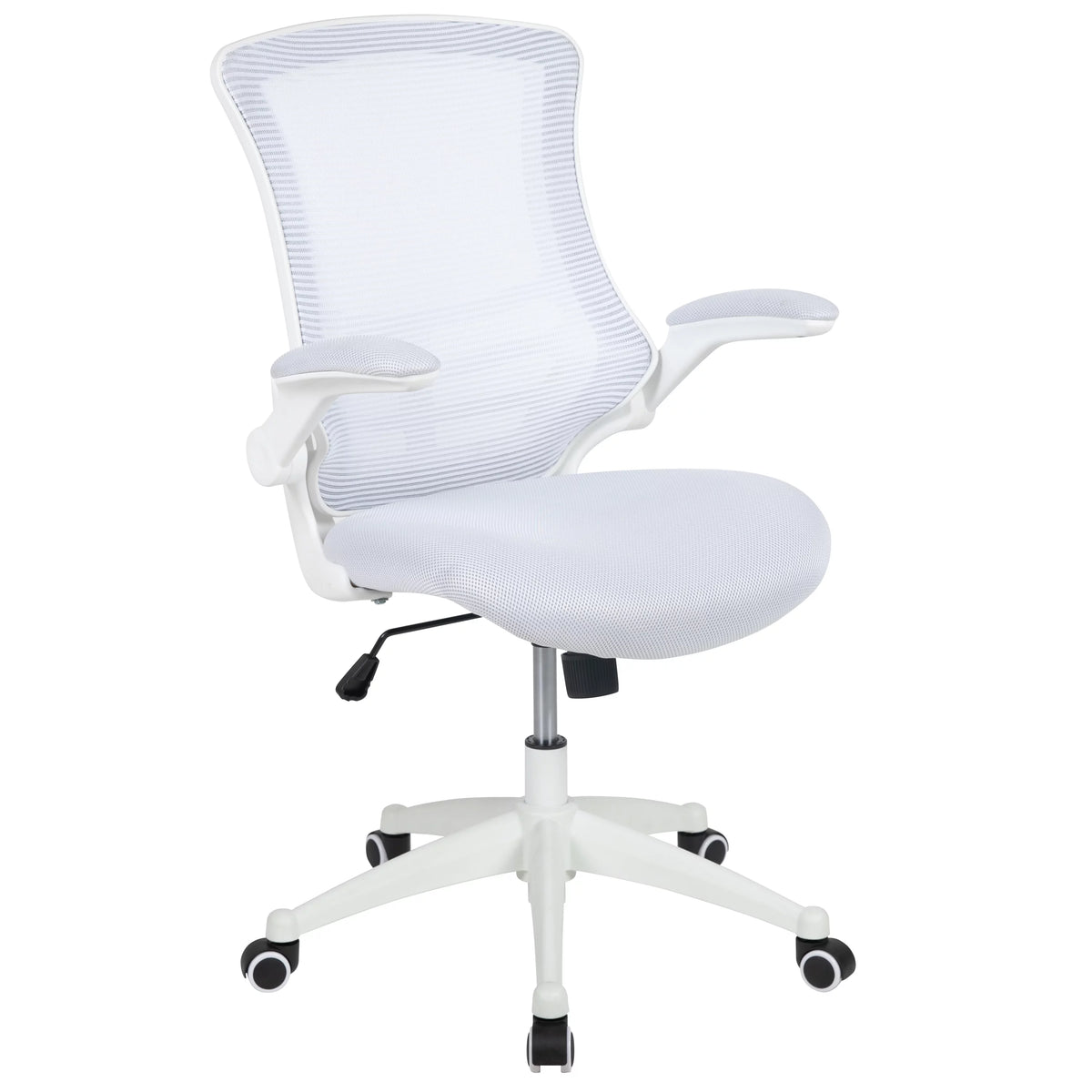 Mid-Back White Mesh Ergonomic Task Office Chair with Flip-Up Arms T254814