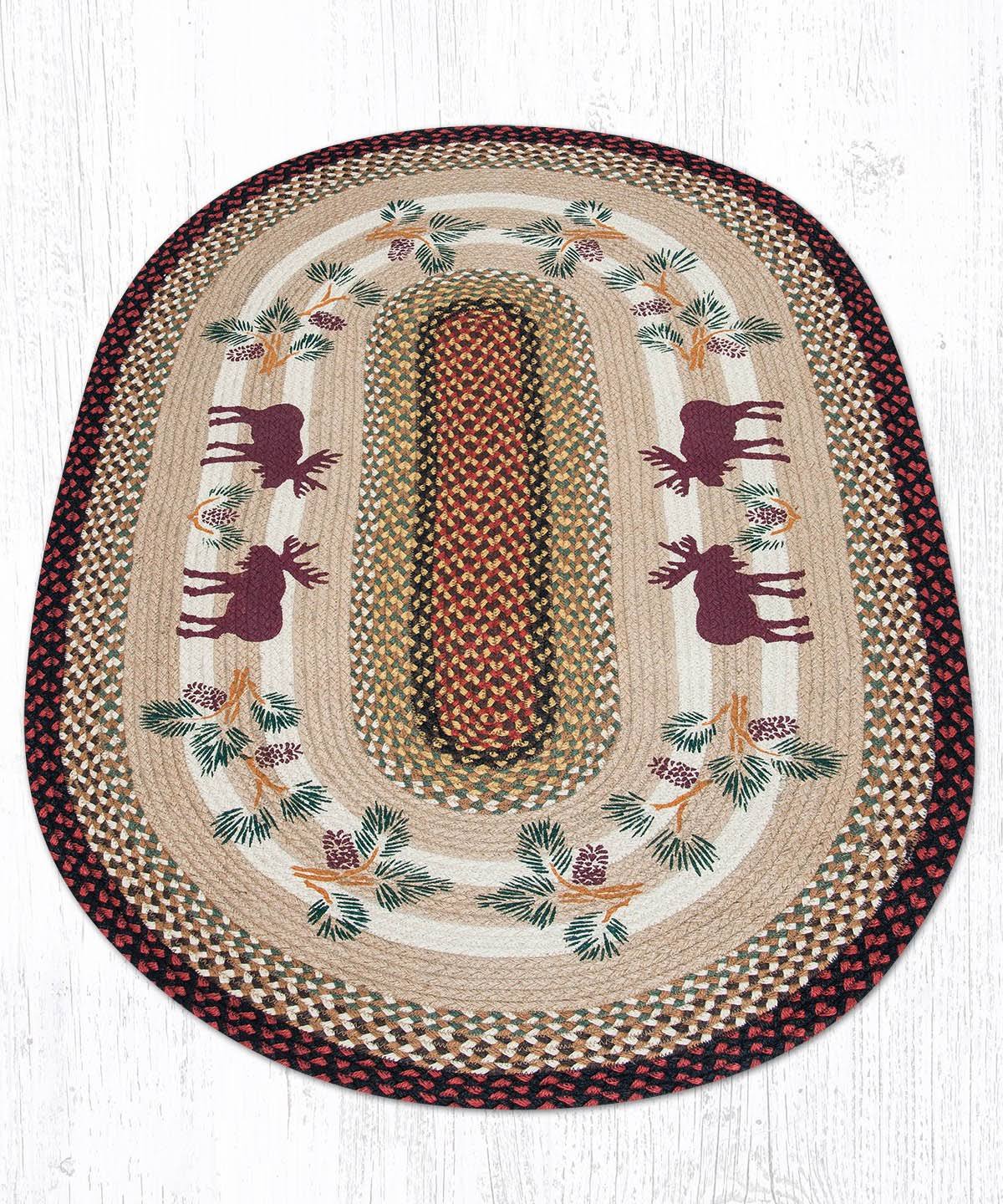 Jute Oval Moose & Pinecone Patch Rug M20298