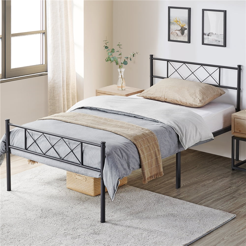 Black Twin Metal Slatted Bed Frame with Headboard Footboard E712689