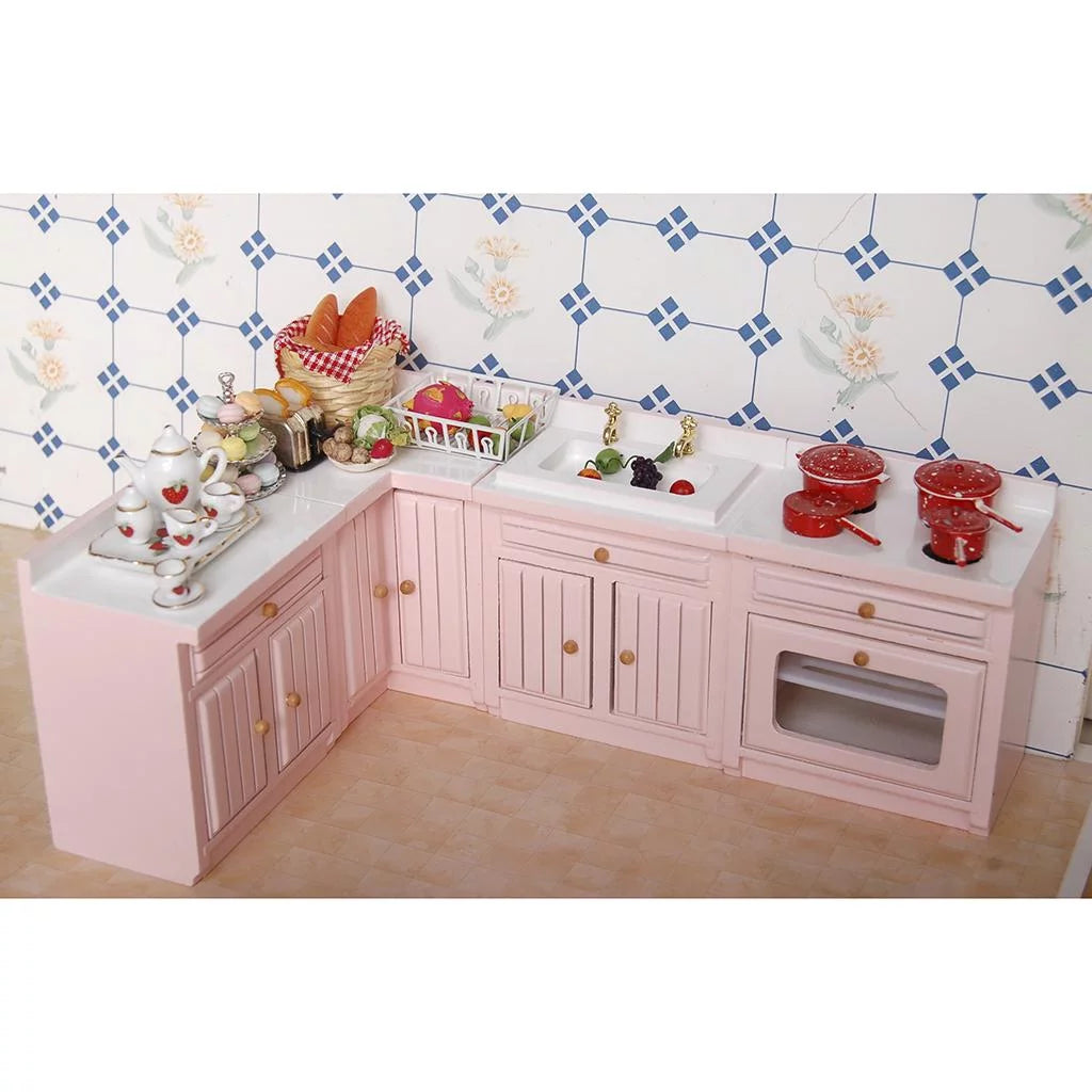1/12 Dollhouse Miniature Birch Wood Cabinet Furniture Set Y481