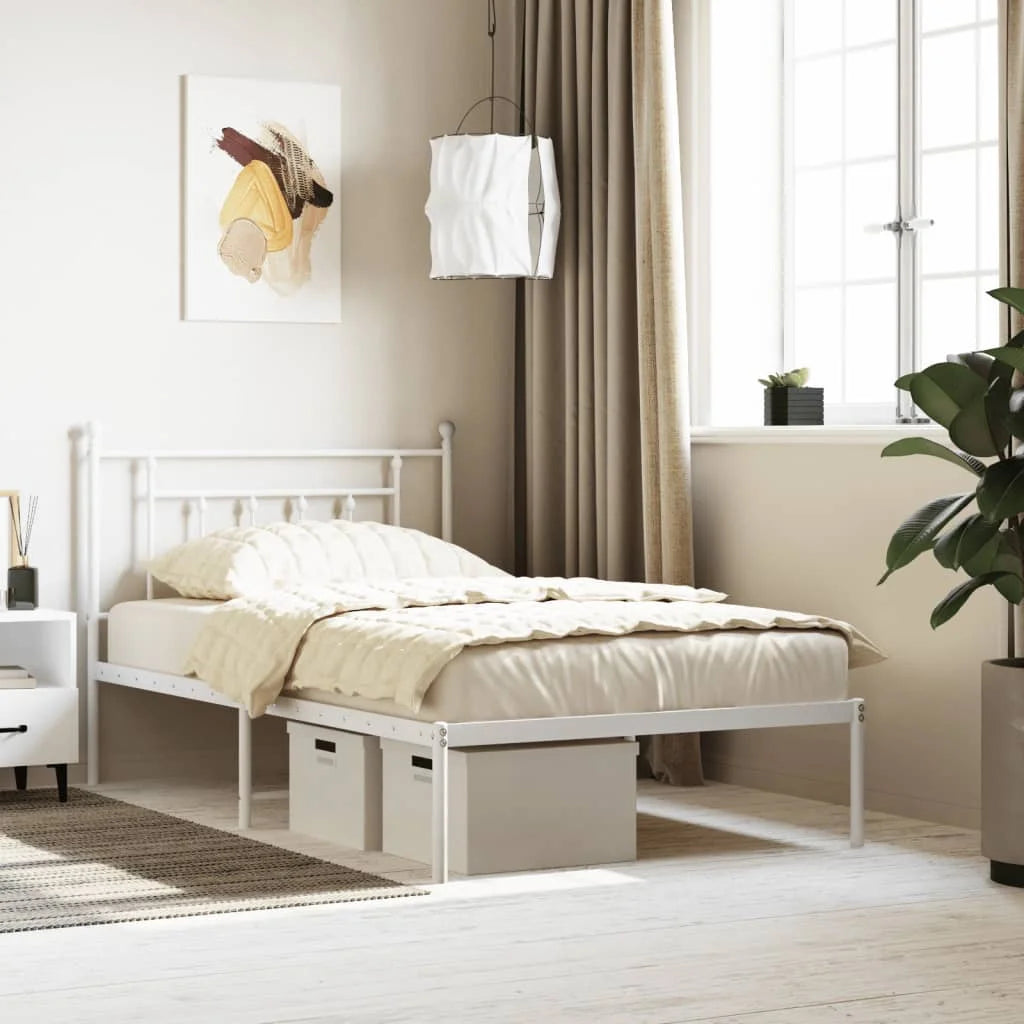 White Metal Bed Frame with Headboard I30288