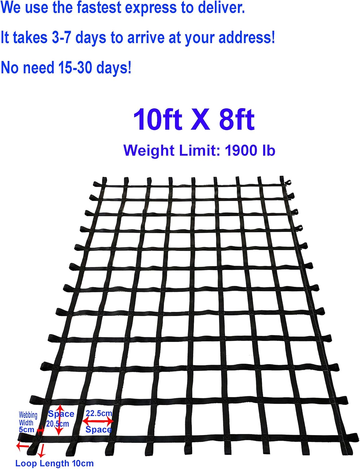 10 ft X 8 ft Black Climbing Cargo Net X4970