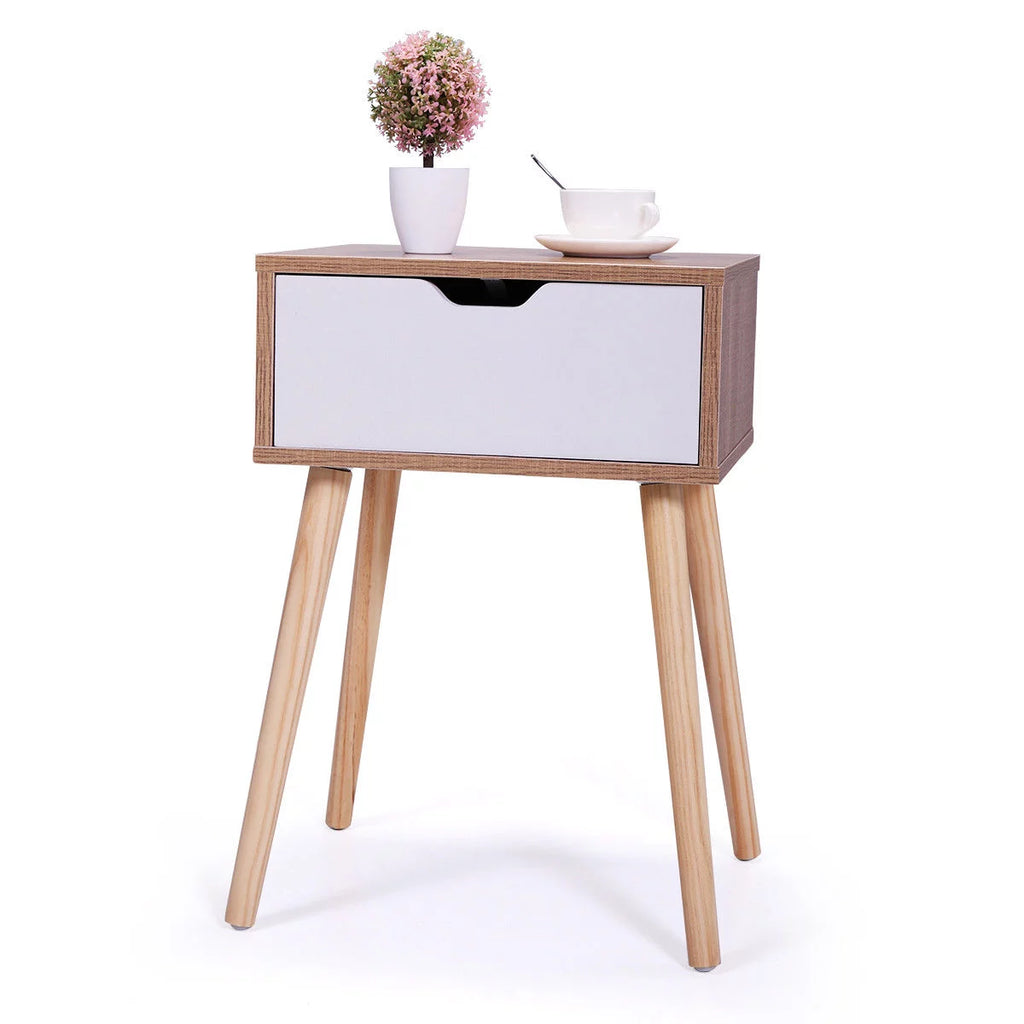White 2Pcs Nightstand With Storage Drawers T5290