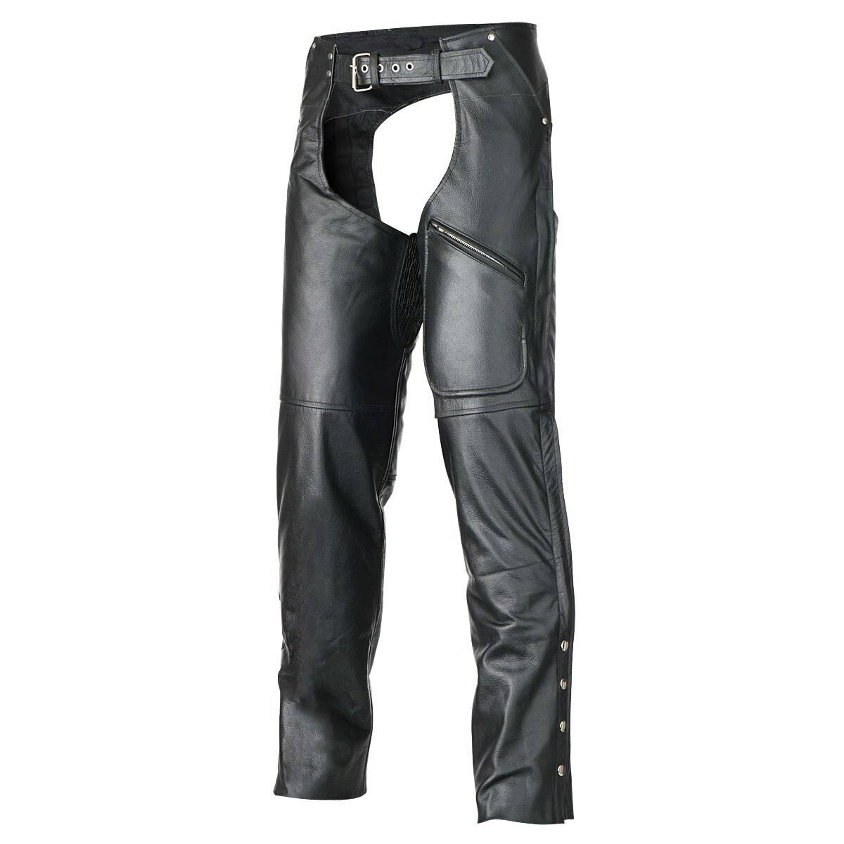 Black Cowhide Motorcycle Chaps 3XL Z689152