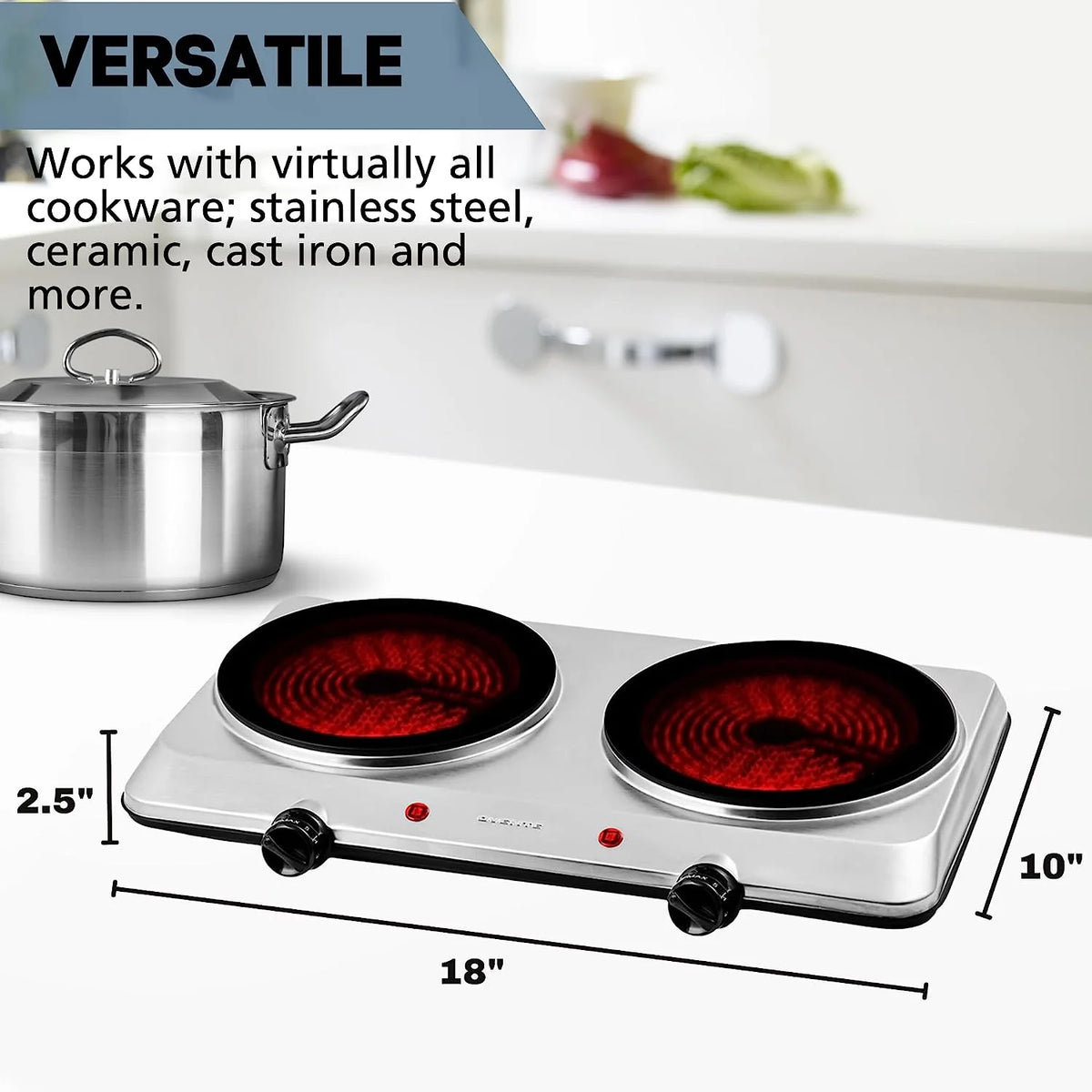 Silver Countertop Infrared Double Burner Electric Hot Plate T957