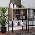 Natural Brown Wood and Black Metal 2-Door Sideboard M7458