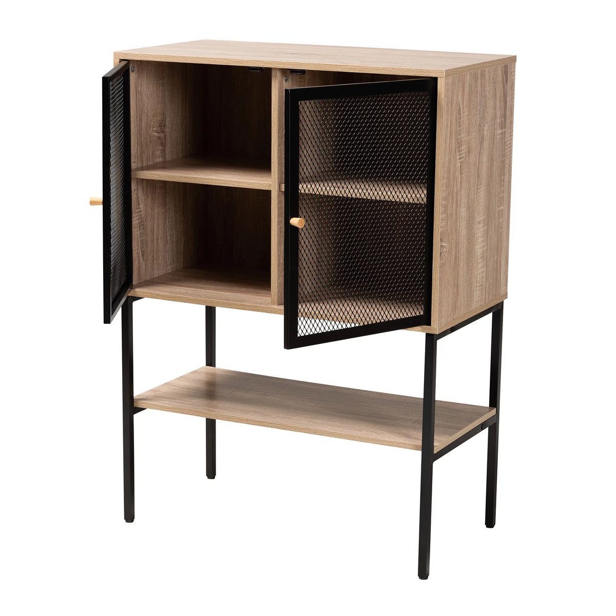 Natural Brown Wood and Black Metal 2-Door Sideboard M7458