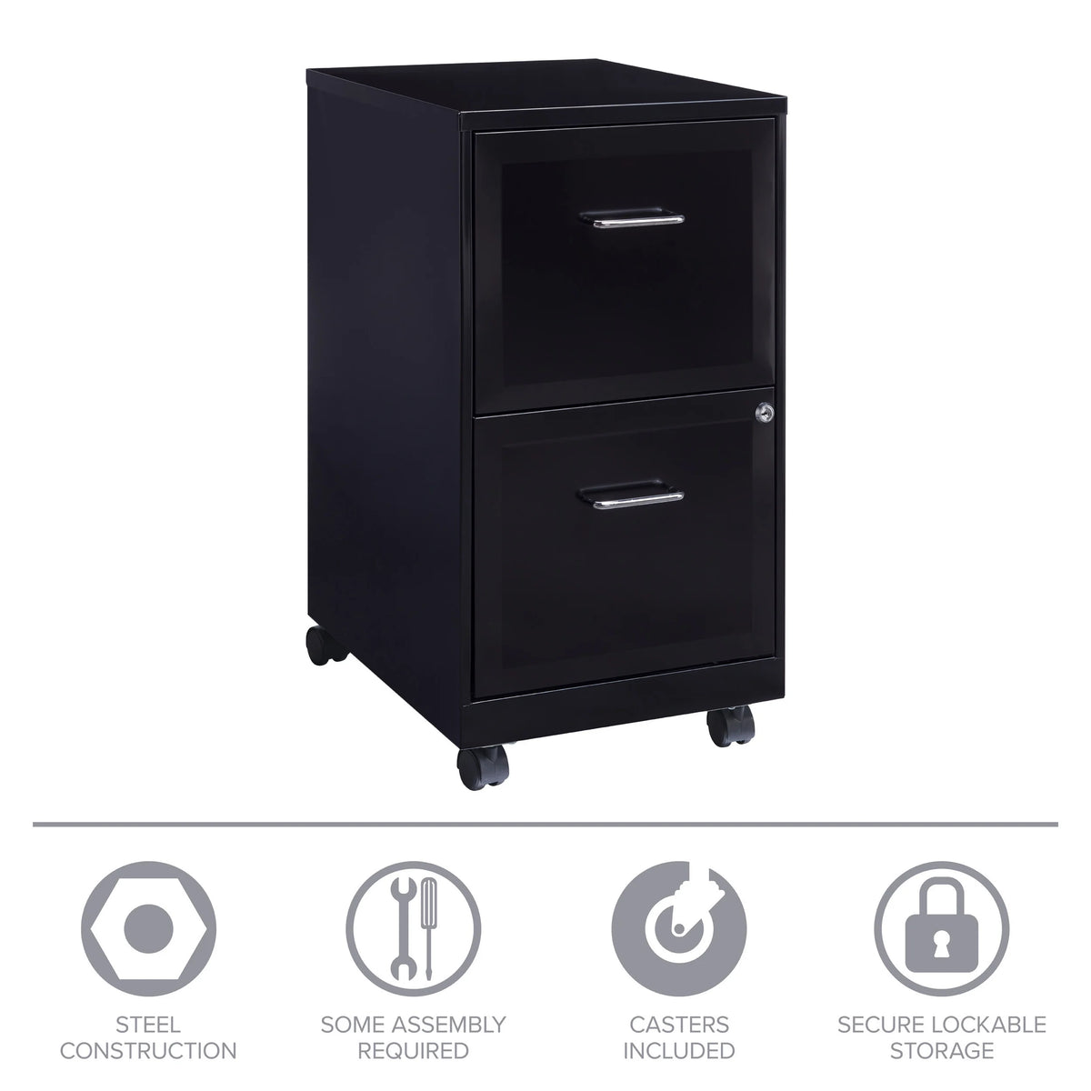 18" Deep 2 Drawer Mobile Vertical File Cabinet, Black A576769