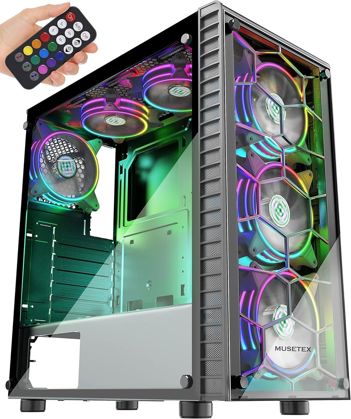 Black Mid-Tower PC Case with 6 Pcs ARGB Fans B57037