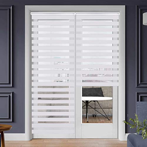 White 35.4" W x 90" H Dual Roller Zebra Blinds G318219