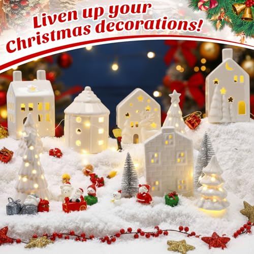 30 Pcs White Ceramic Christmas Village Set with LED Lighted Houses J707720