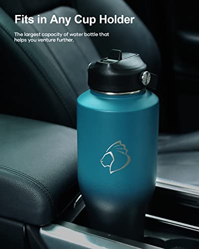 40 oz Insulated Double Wall Stainless Steel Tumbler with Handle Straw Lid and Flex Lid, Black B546376