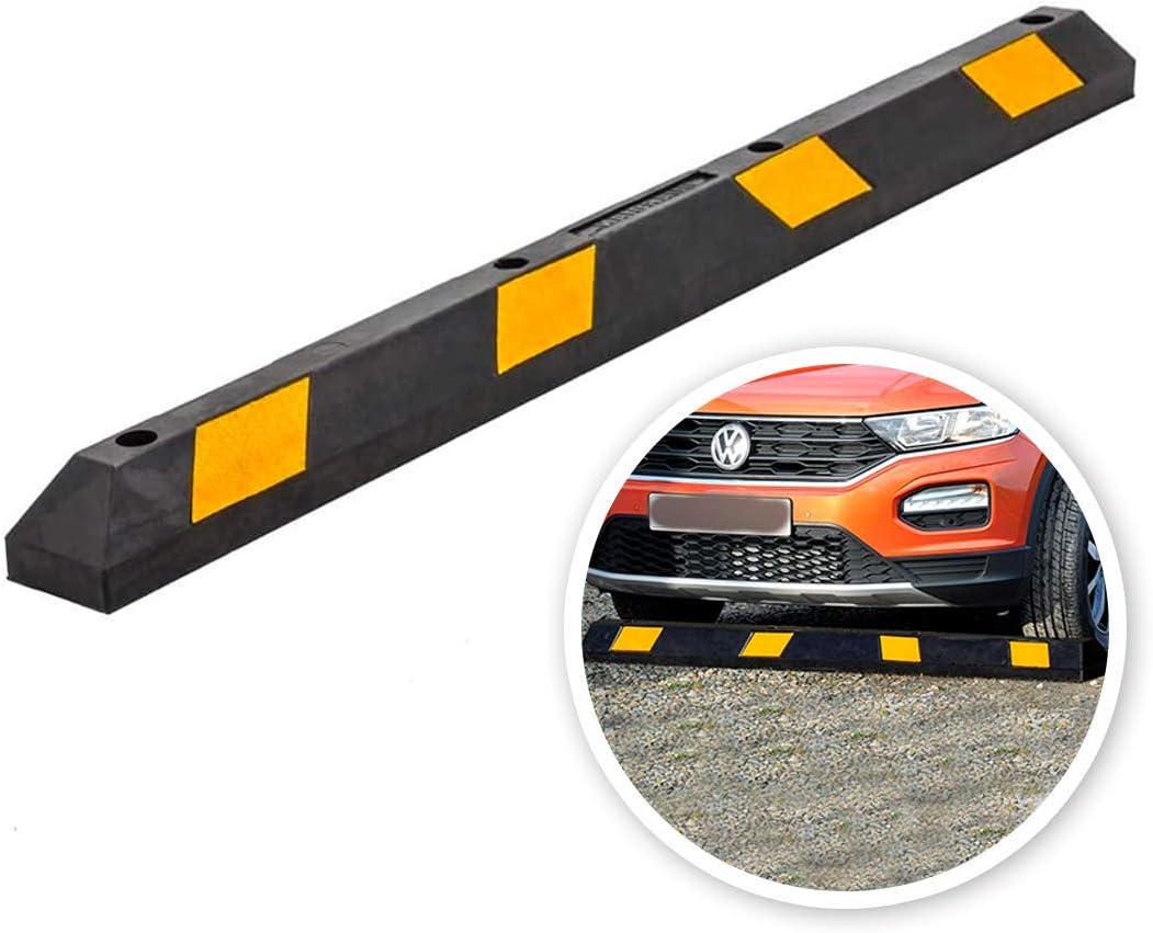 Black/Yellow Reflective Rubber Parking Wheel Stopper Block K80403