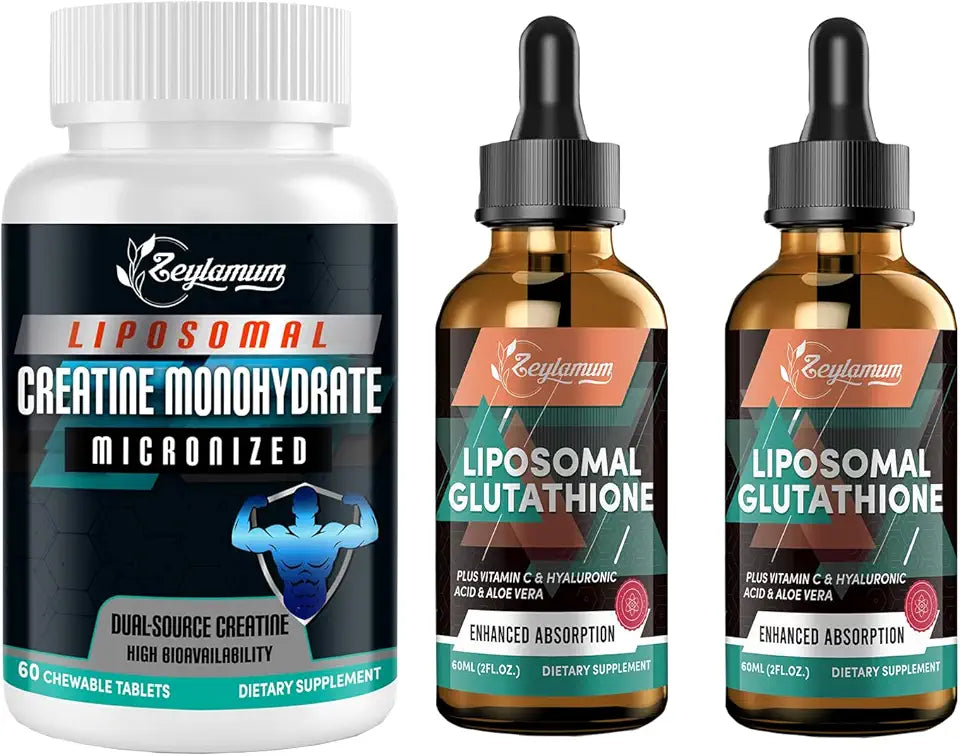 Liposomal Glutathione Liquid Drops 2 Pack & Creatine Monohydrate Micronized 1 Pack U672
