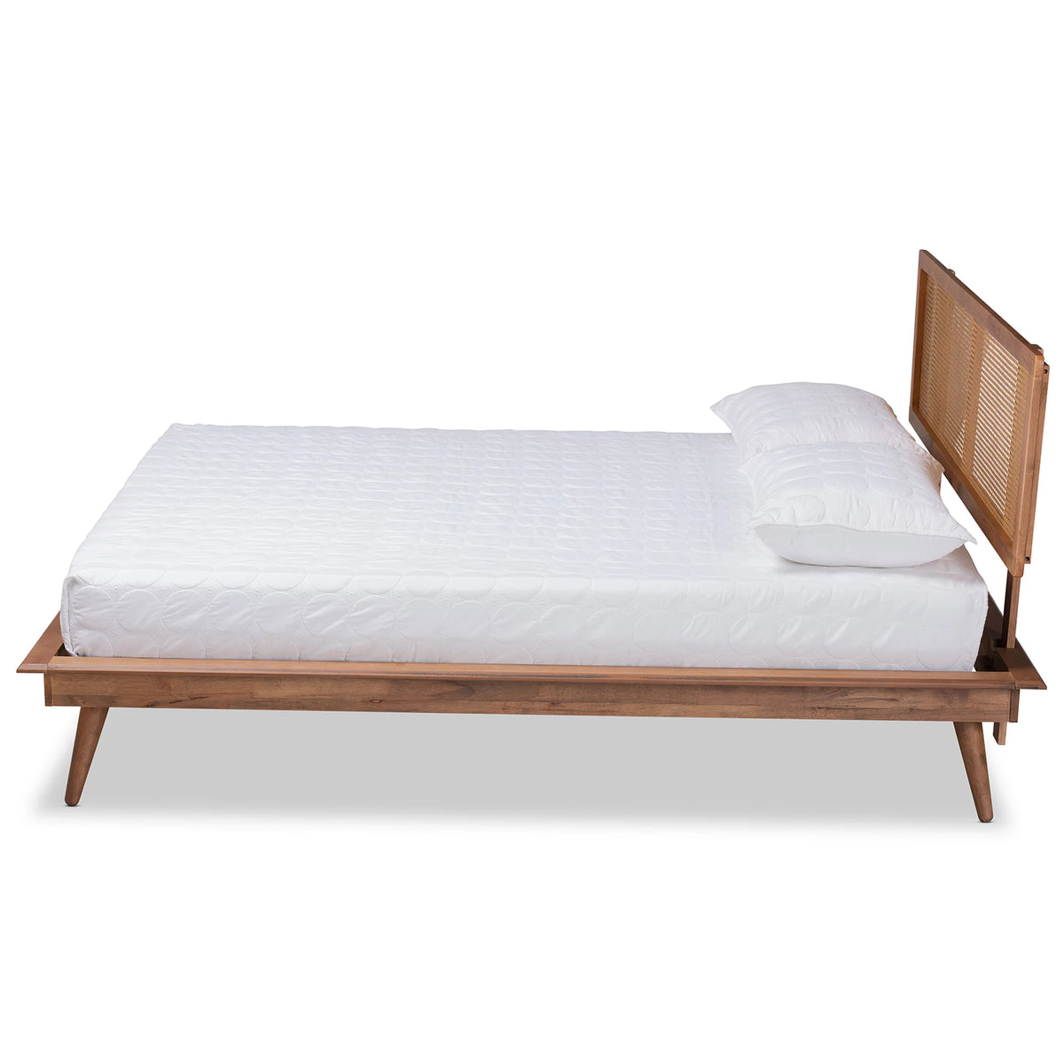 Walnut Brown Wood and Synthetic Rattan Full Size Platform Bed D481