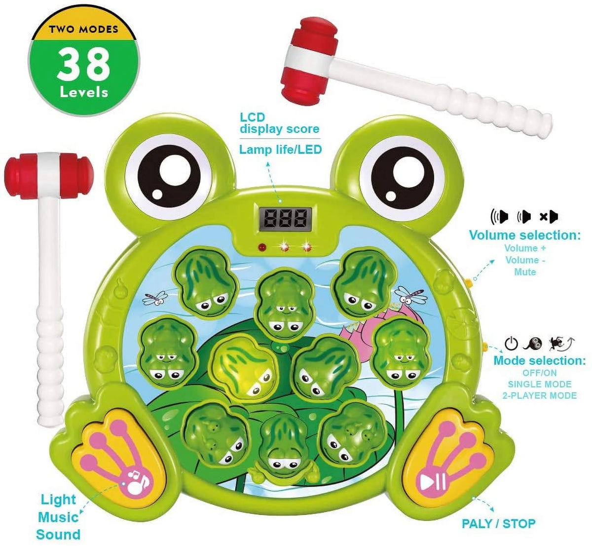 Whack A Frog Interactive Early Development Toy, 2 Hammers Included J72392