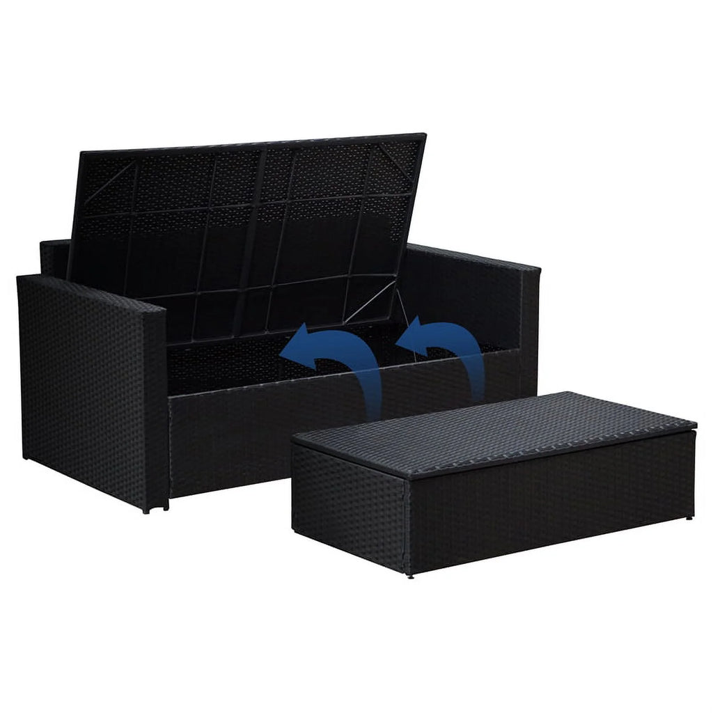 Black Wicker Outdoor Storage Sofa and Coffee Table K9322