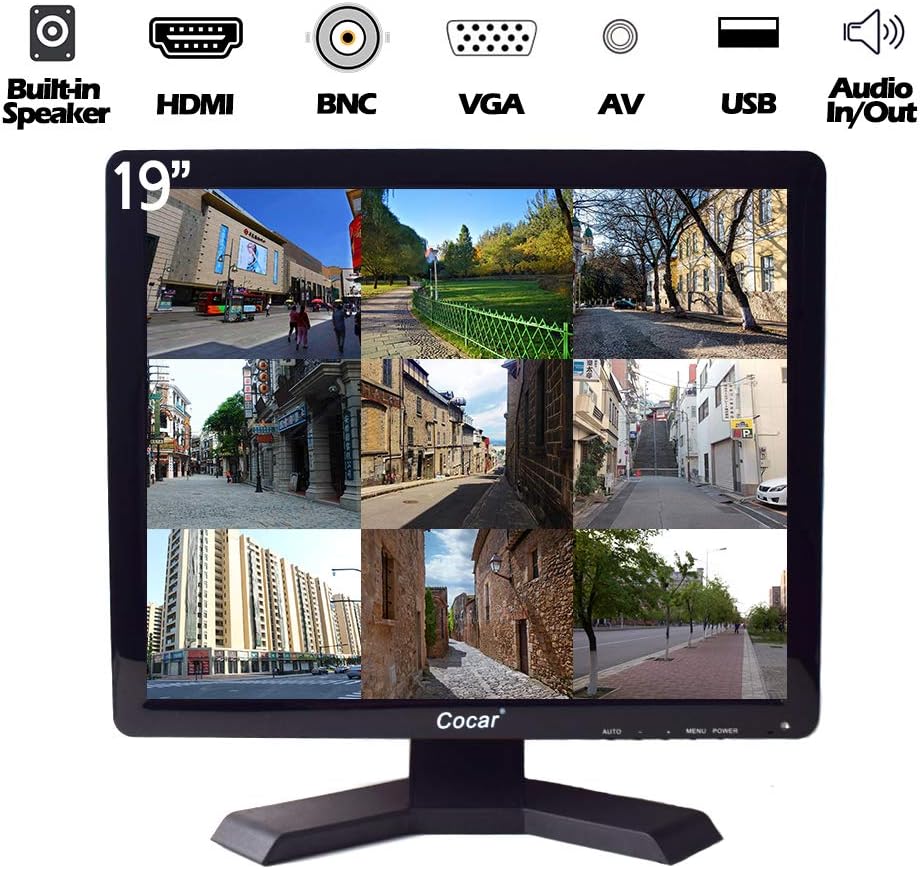 19 inch CCTV Monitor with VGA HDMI AV BNC Audio in/Out Ports 4:3 Built-in Speaker LCD Display Screen with USB Drive Player 1280x1024 Resolution L76076