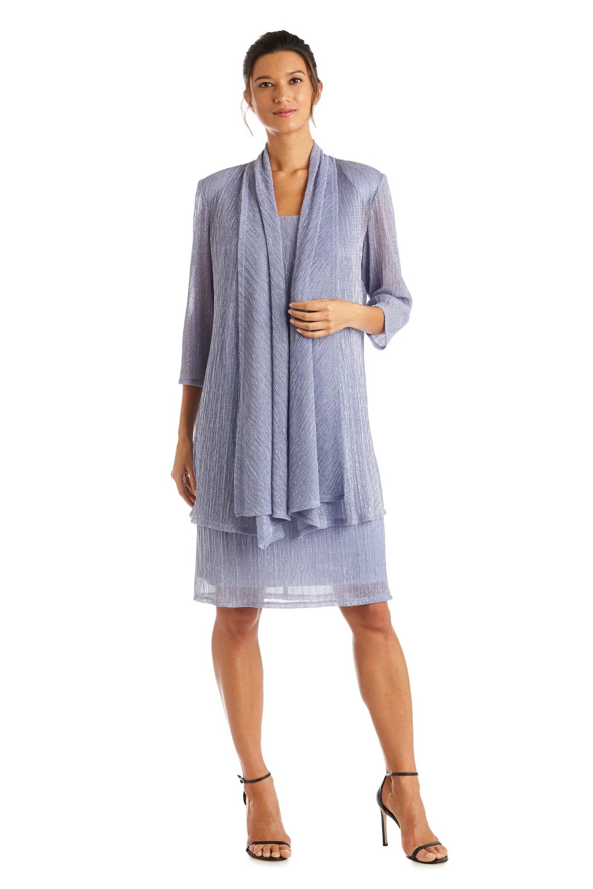Metallic Sleeveless Dress with Matching Draped Cardigan S768503