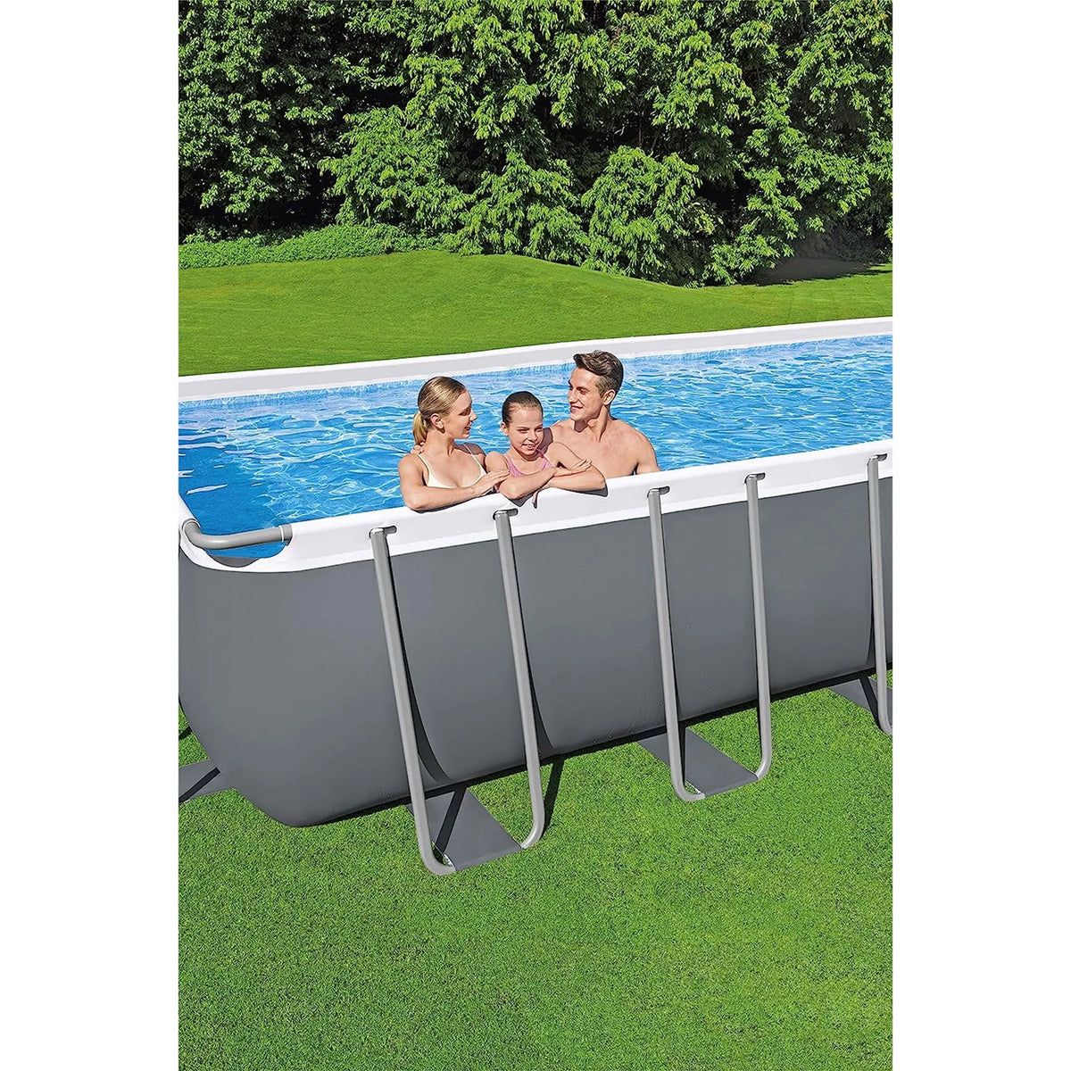 Grey Rectangular Metal Frame Above Ground Pool Set A141