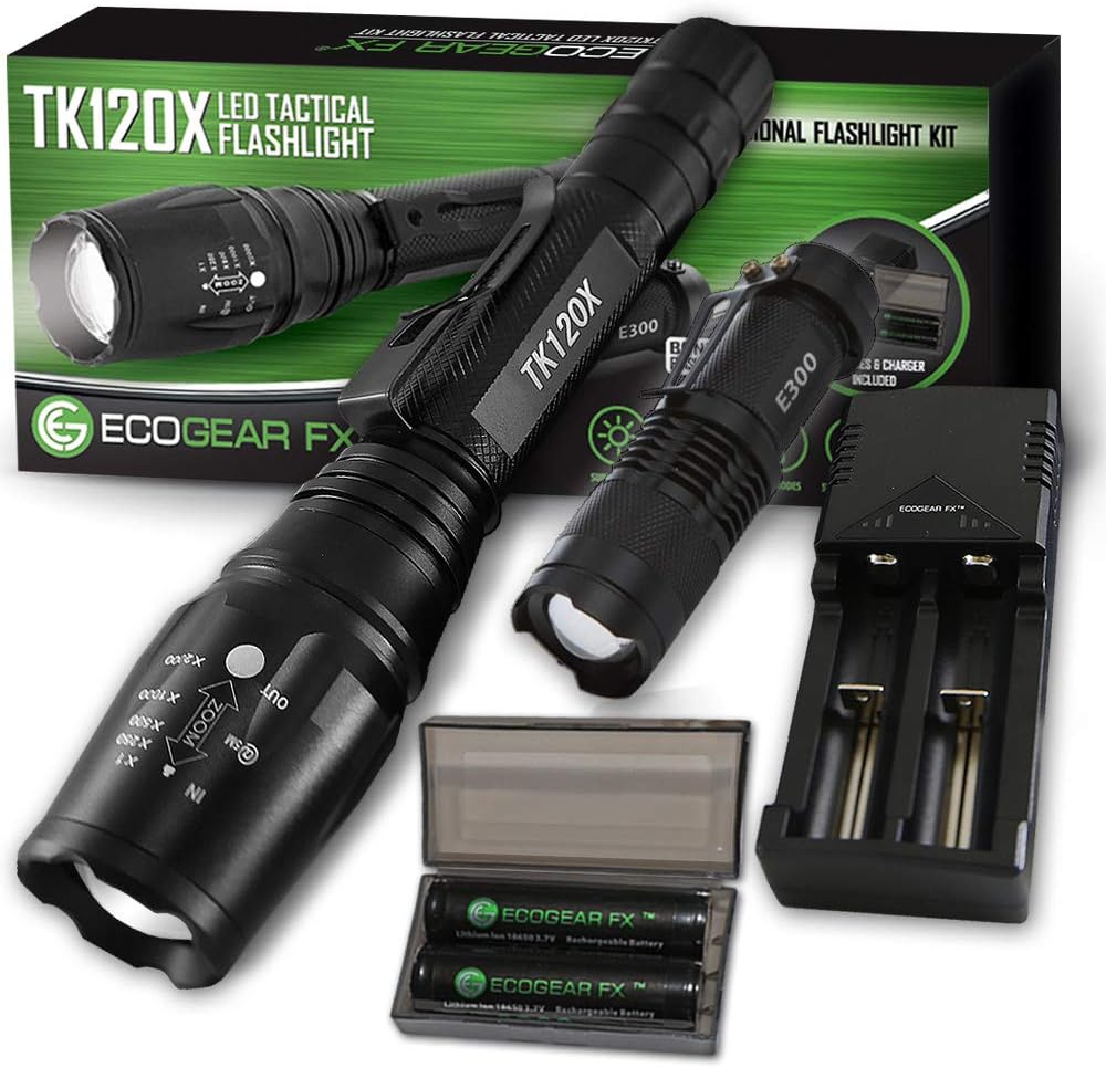 Zoomable LED Tactical Flashlight Kit with Batteries and Charger I429692