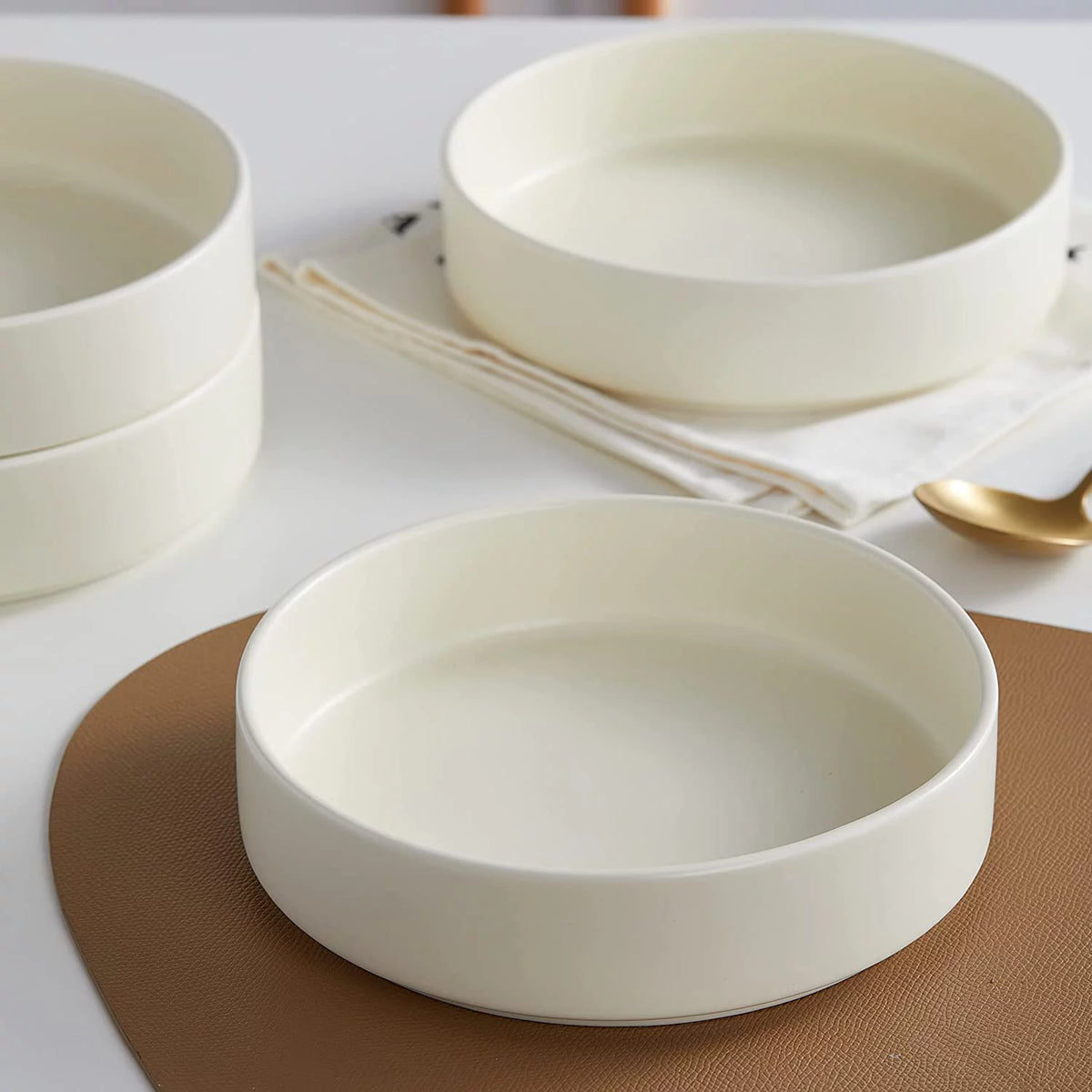 Porcelain Dish Set, 6 Pasta Bowls Service for 6, Cream Q275