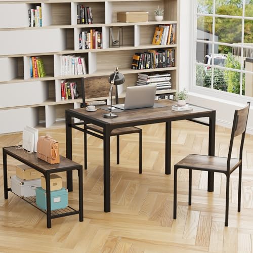 43.3" Dining Table Set for 4 with Bench & 2 Chairs Grey N136025
