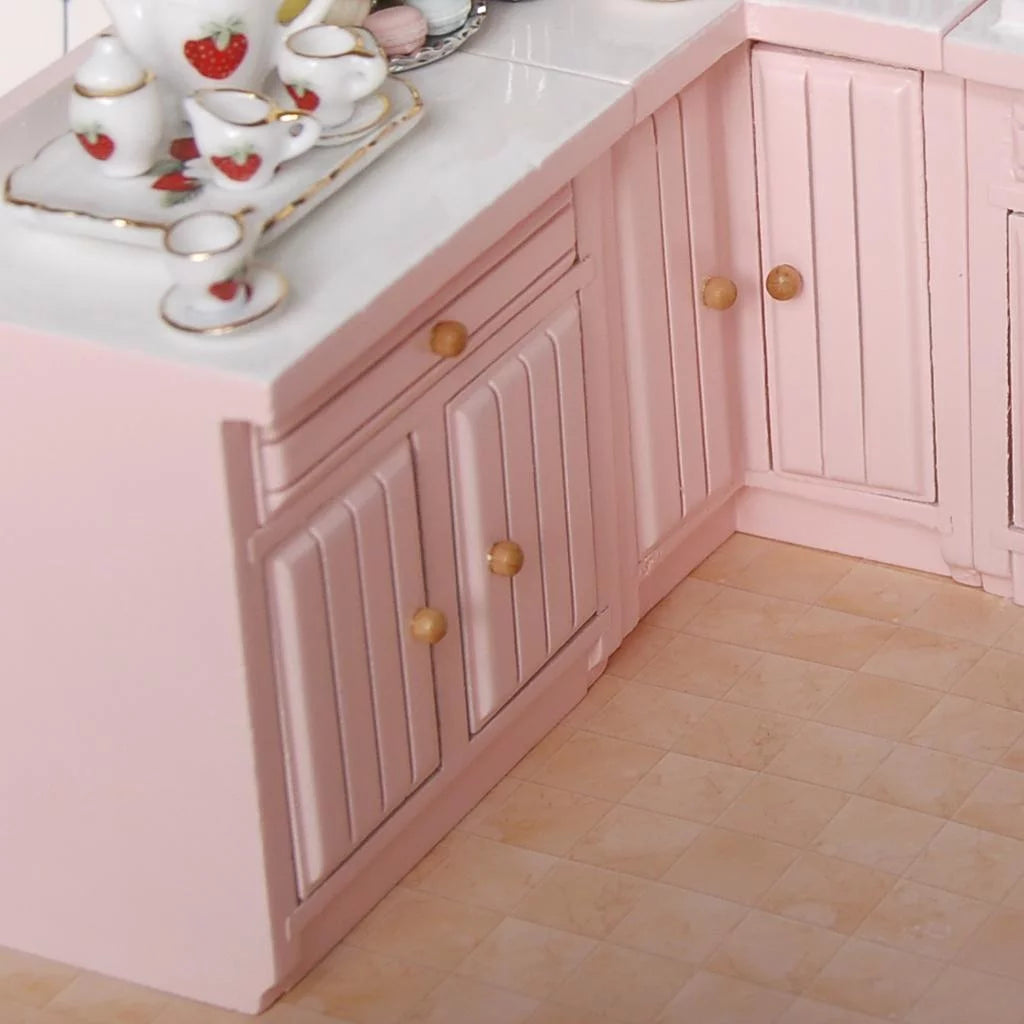 1/12 Dollhouse Miniature Birch Wood Cabinet Furniture Set Y481