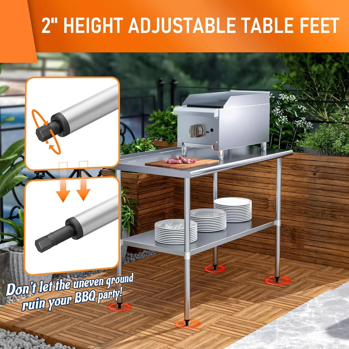 Stainless Steel Table with Adjustable Shelf and Backsplash Y8642