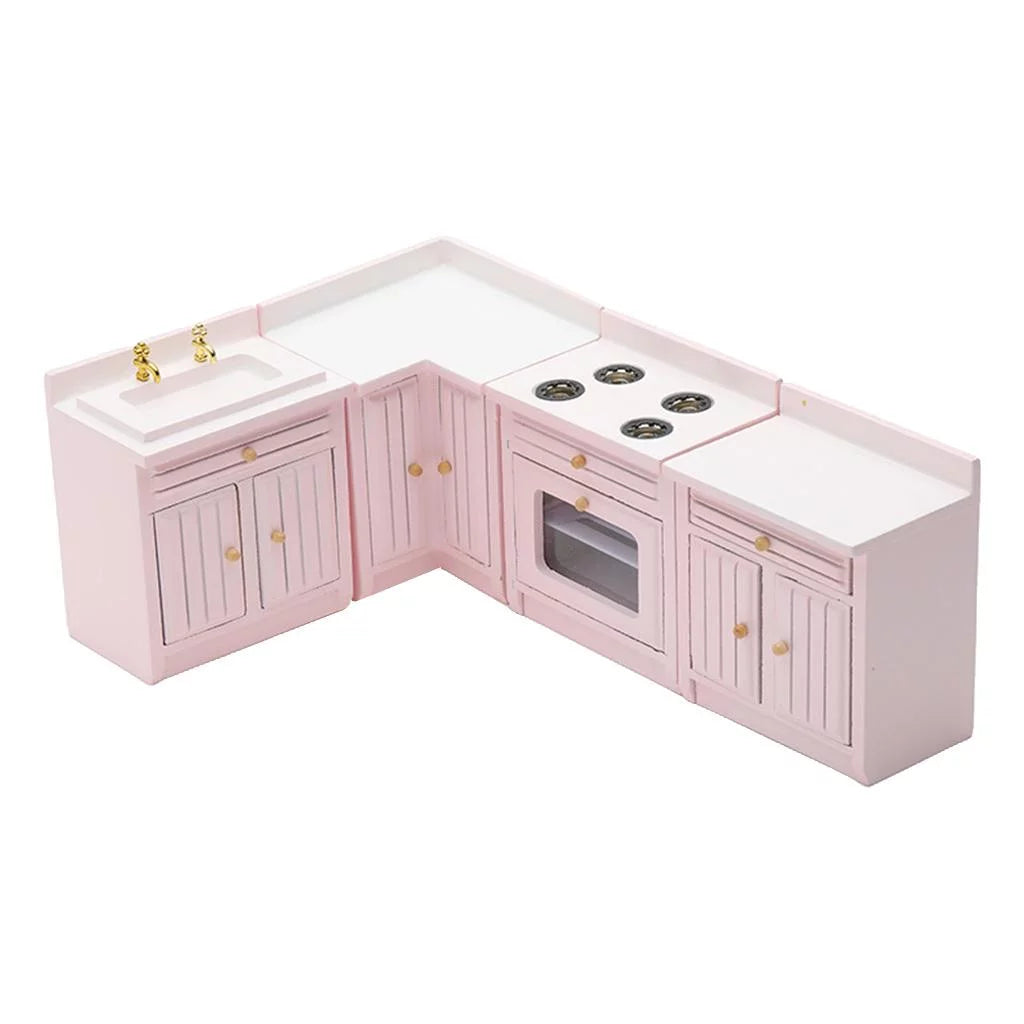 1/12 Dollhouse Miniature Birch Wood Cabinet Furniture Set Y481