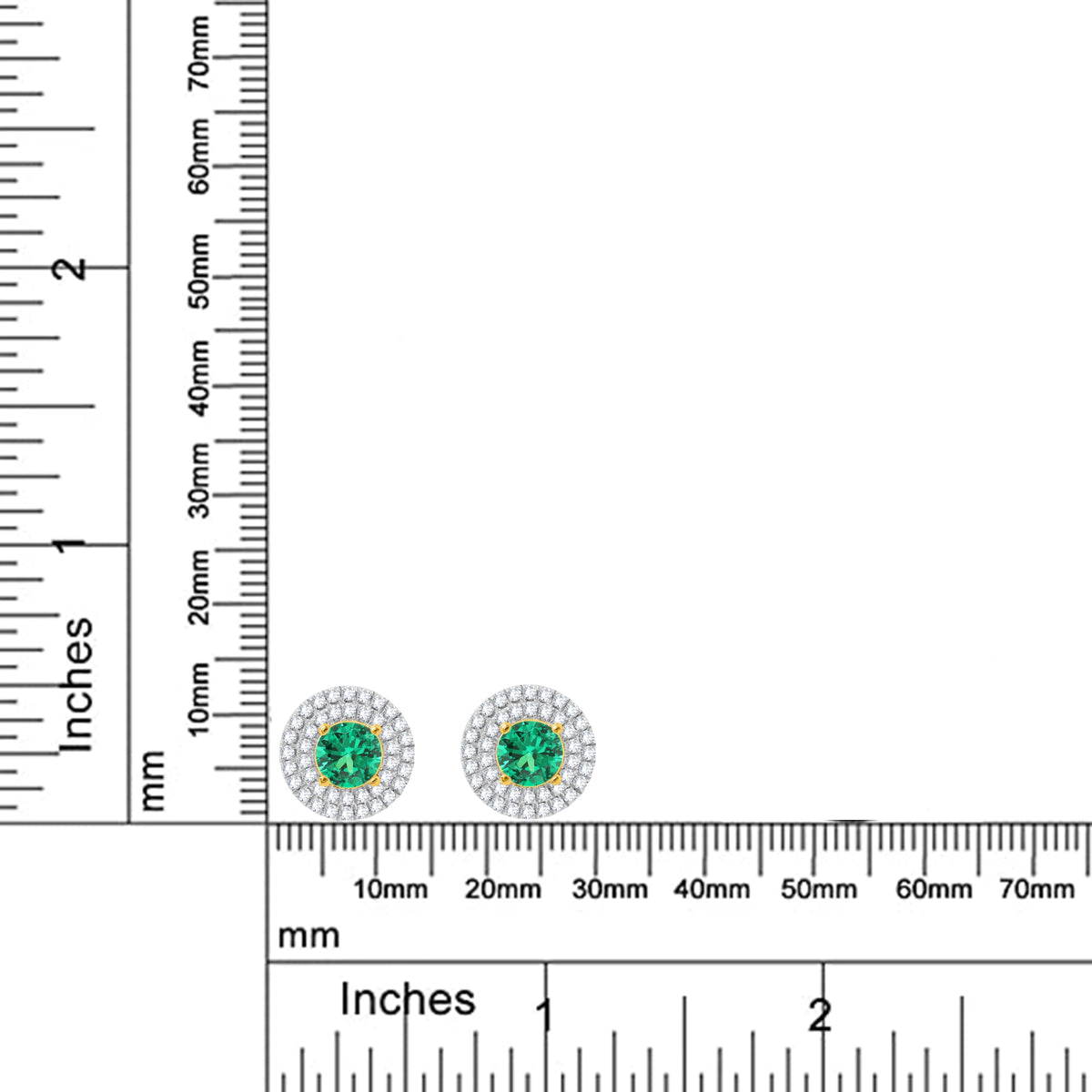 3 Carat Round Green Emerald and Natural Diamond Double Halo Stud Earrings in 18K Yellow Gold Plated S43535