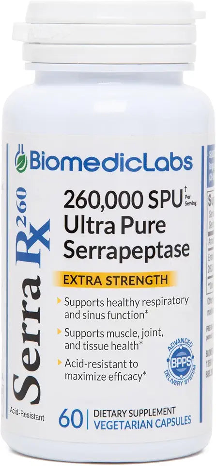 260,000 SU Serrapeptase Acid-Resistant Proteolytic Systemic Enzyme 60 Veg Capsules H853