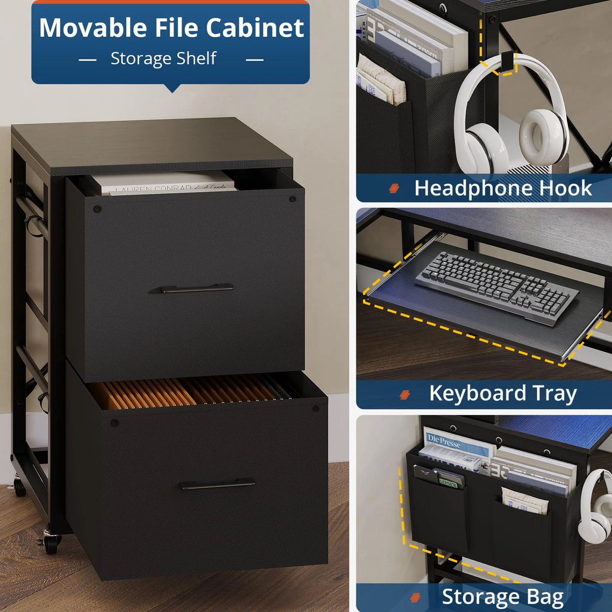 Black 55" Reversible Corner Computer Desk with Storage Shelf T2858
