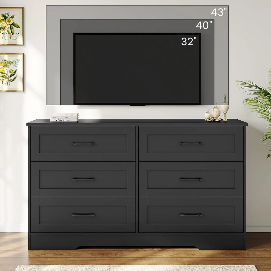 Black 6 Drawer Wood Dresser L4149