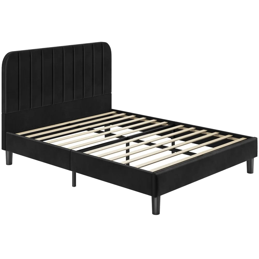 Black Upholstered Queen Platform Bed with Headboard R8647