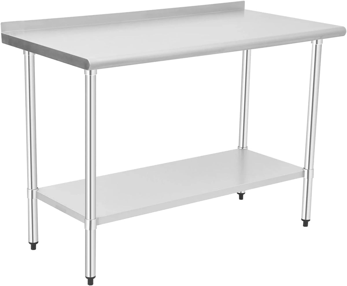 Stainless Steel Table with Adjustable Shelf and Backsplash Y8642