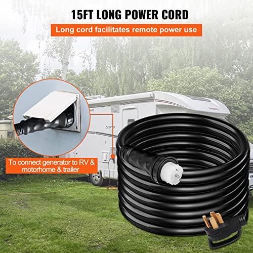 15 FT 50 Amp Generator Extension Cord NEMA 14-50P to SS2-50R & CS6364, STW 6/3+8/1 AWG 125/250V Generator Power Cord Twist Lock Connectors Y38814