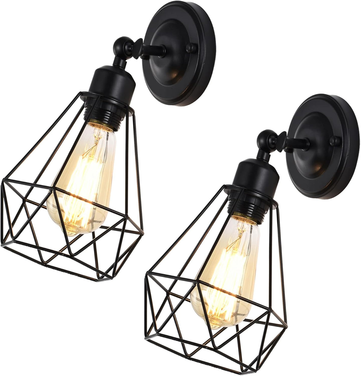 Black Wall Sconces Set of Two Metal Cage T2135